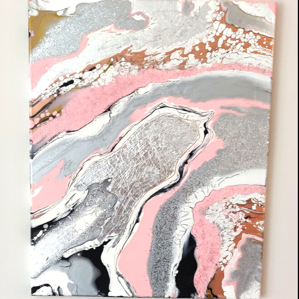 Original Silver & Pink Geode Modern Wall Art
